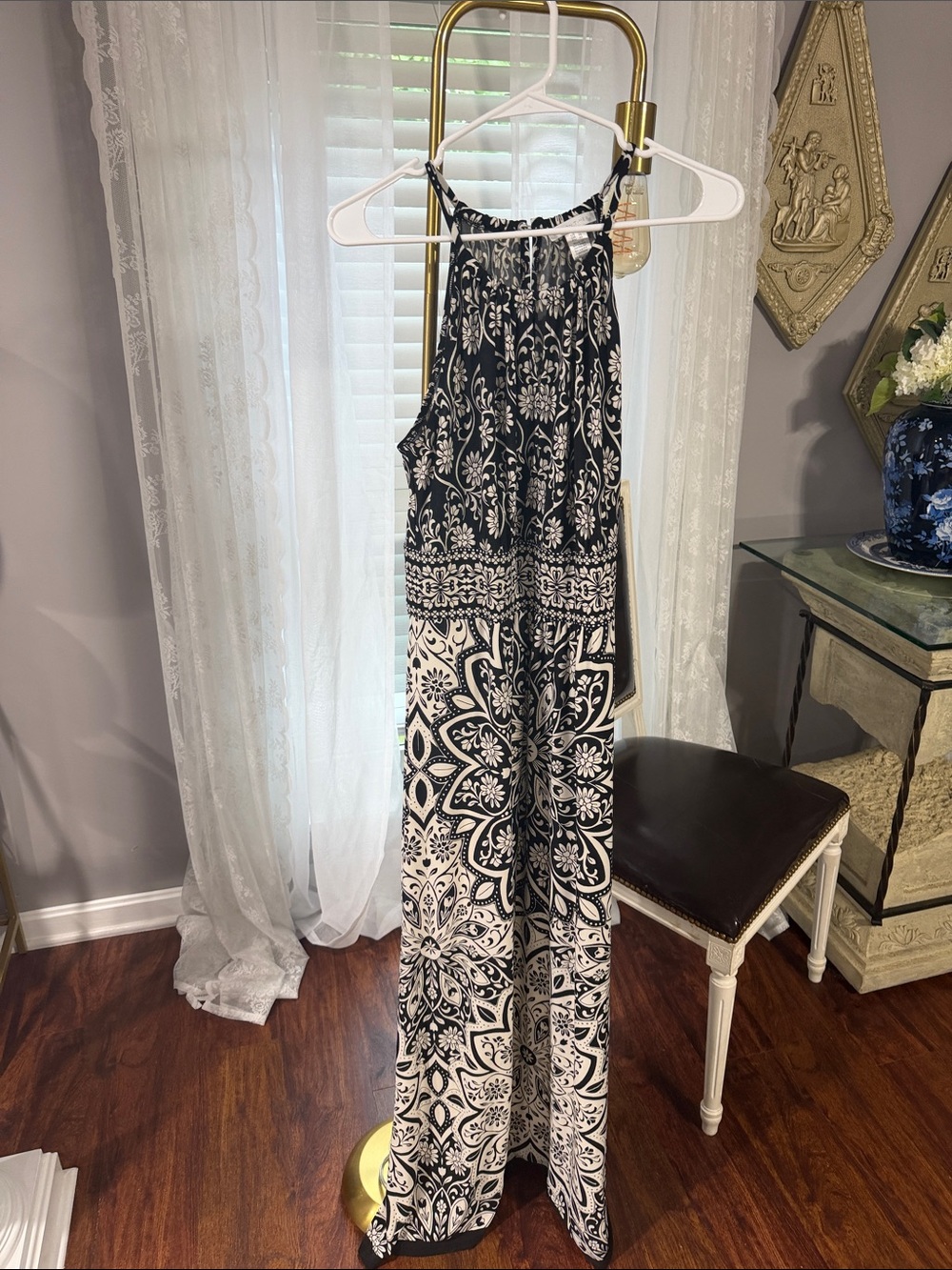London Times Black and White Maxi Halter Dress
